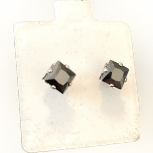 New black CZ square 5 mm studs stainless steel